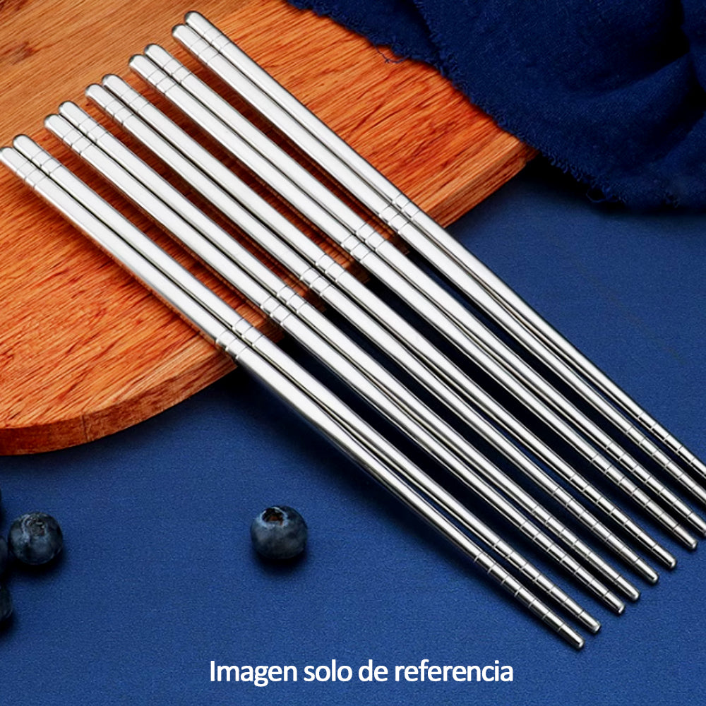 Palillos De Acero Inoxidable Hualan - Reutilizables Y Antideslizantes, Juego De 5 Pares Con Diseño De Ciruela